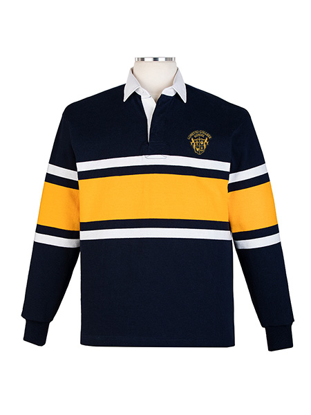 Long Sleeve Collegiate Stripe Navy/White/Gold Embroidered Rugby - Unisex