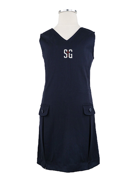 V-Neck Flap Embroidered Tunic Front Pleats & Back Zipper
