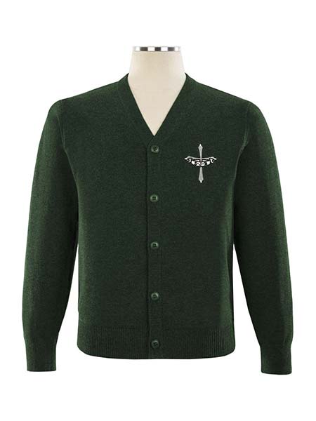 Cardigan, rib bottom with no pocket, set-in sleeves, embroidered