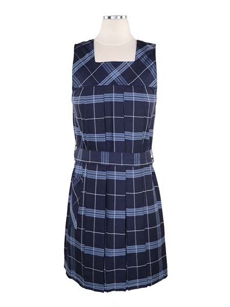 Navy/Powder Blue Box Pleated Plaid Tunic