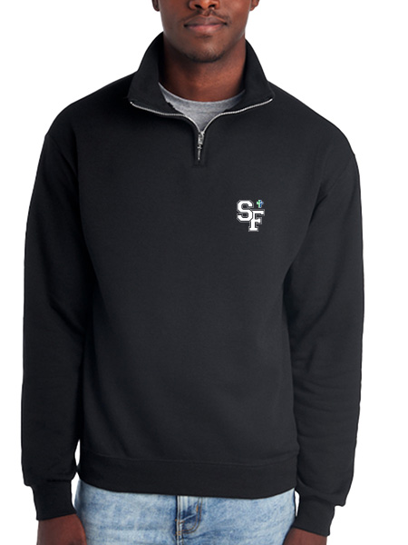 Quarter-Zip Cadet Collar Embroidered Sweat Top