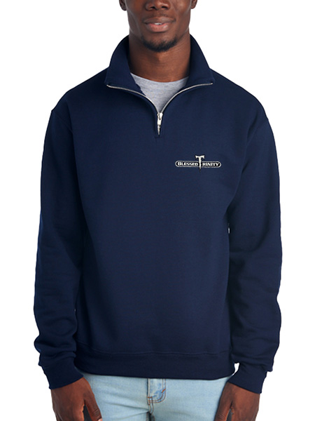 Quarter-Zip Cadet Collar Embroidered Sweat Top