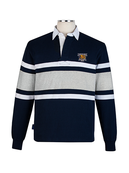 Long Sleeve Navy/Ash Grey/White Embroidered Rugby - Unisex