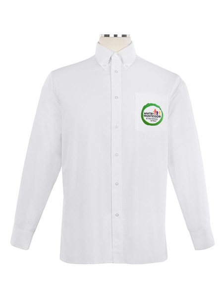 Long Sleeve Embroidered Oxford Shirt with Button Down Collar - Unisex