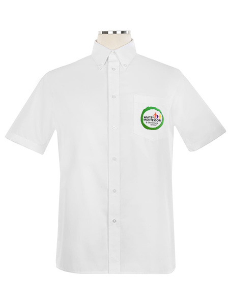 Short Sleeve Embroidered Oxford Shirt with Button Down Collar - Unisex