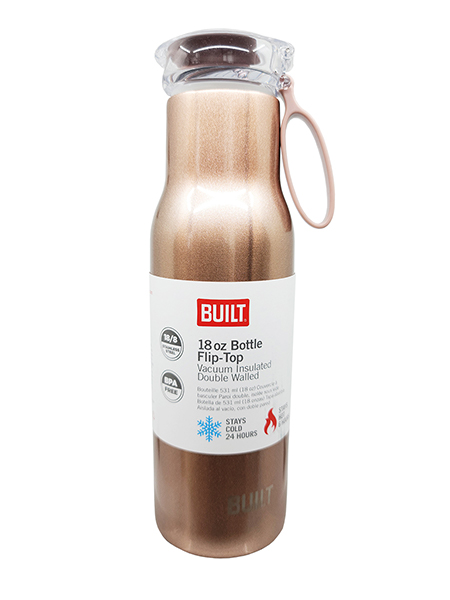 Built 18oz Double Wall Turn Flip Top Lid Water bottle in Rose Gold